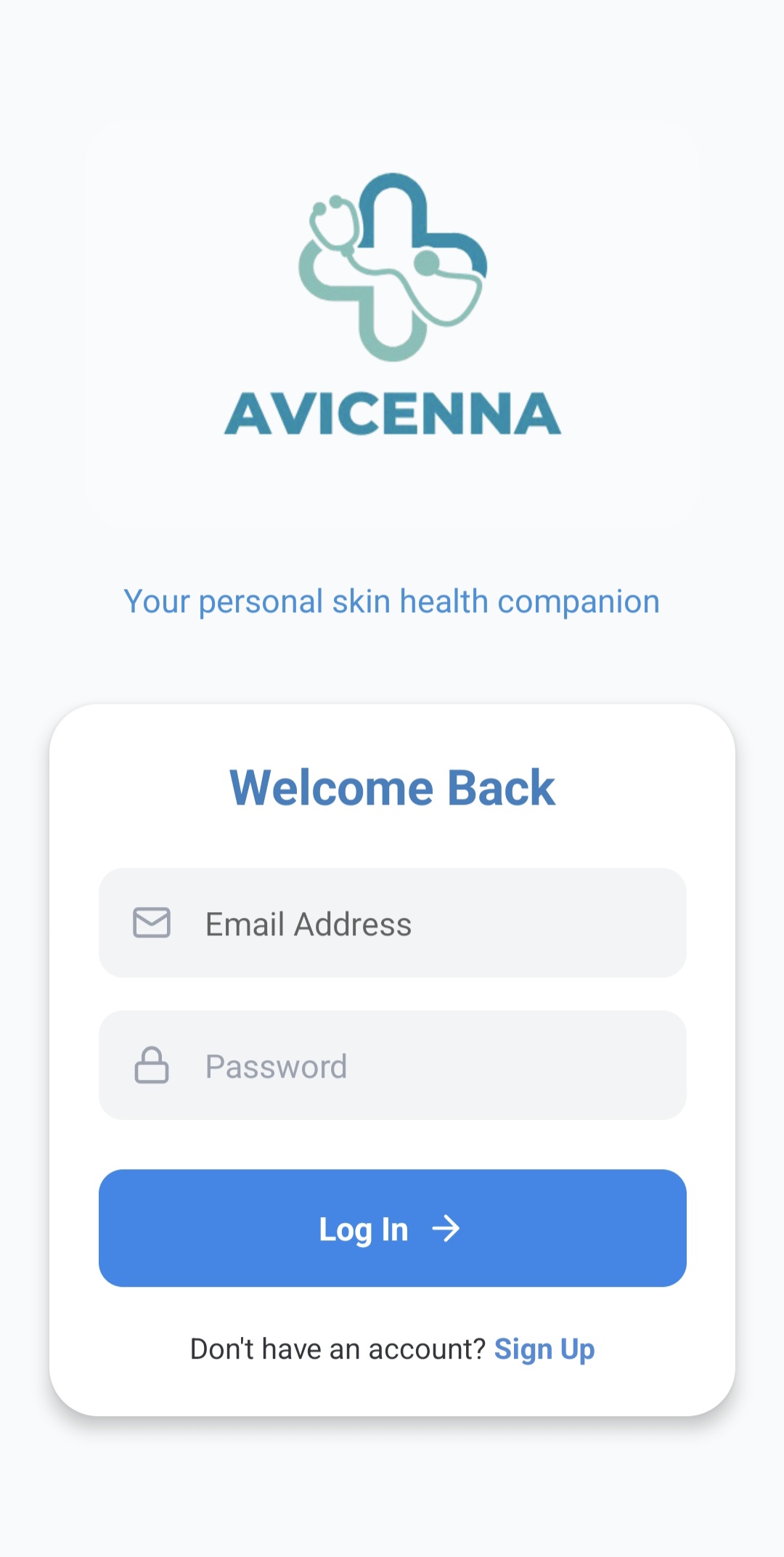 Avicenna mobile app login screen