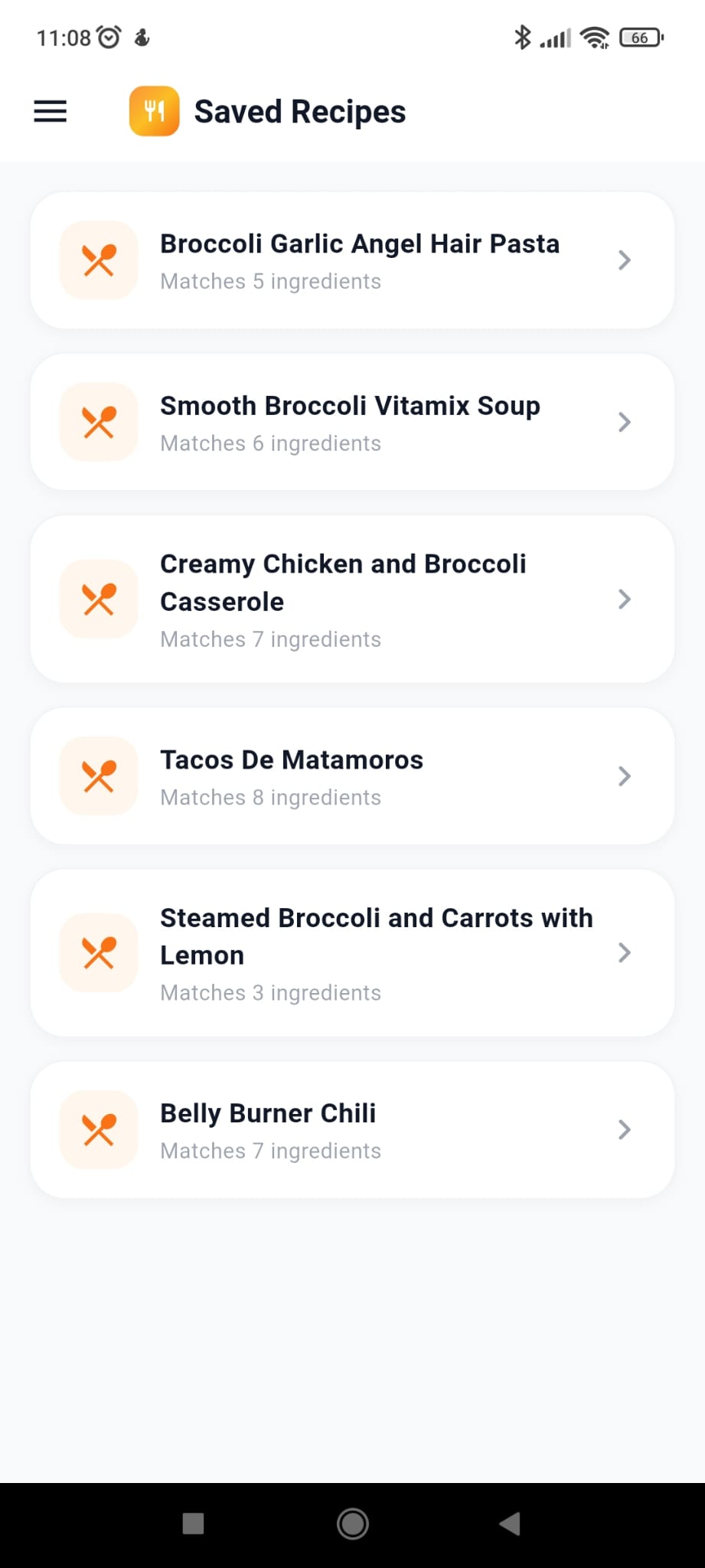 Saved recipes screen