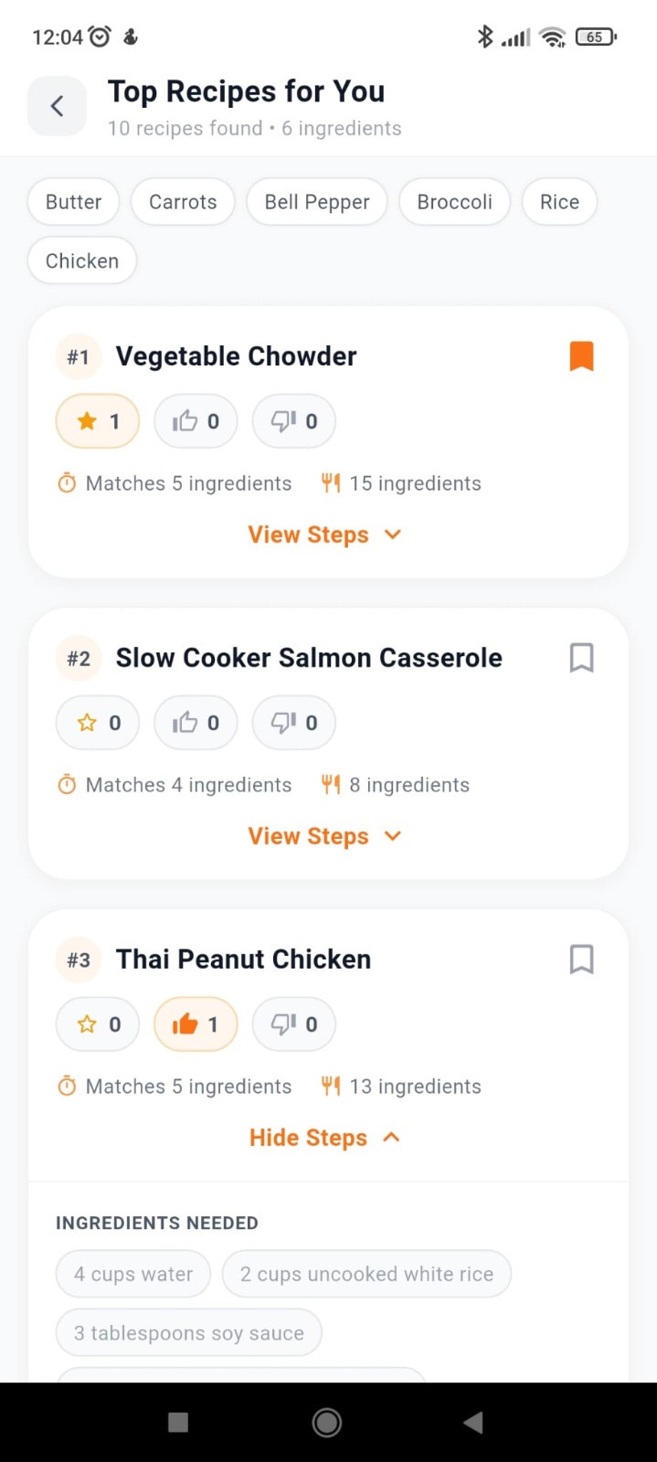 Top recipes list screen