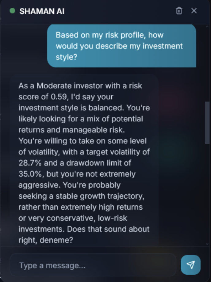 SHAMAN personalized chatbot market assistant screen