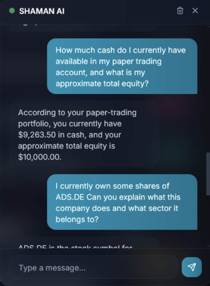 SHAMAN personalized chatbot portfolio assistant screen
