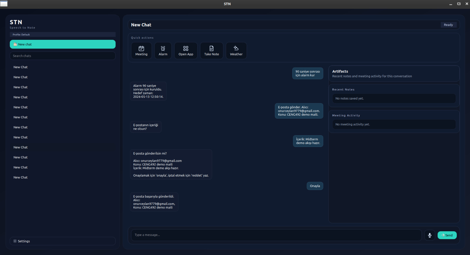 STN alarm and email approval flow screenshot