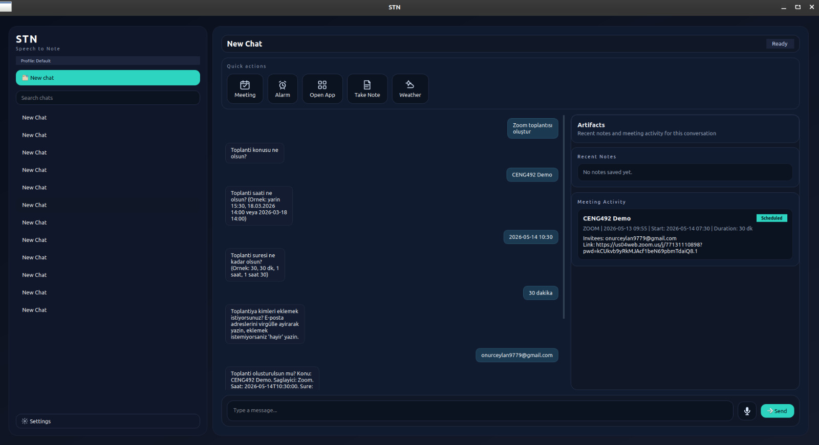 STN meeting setup flow screenshot