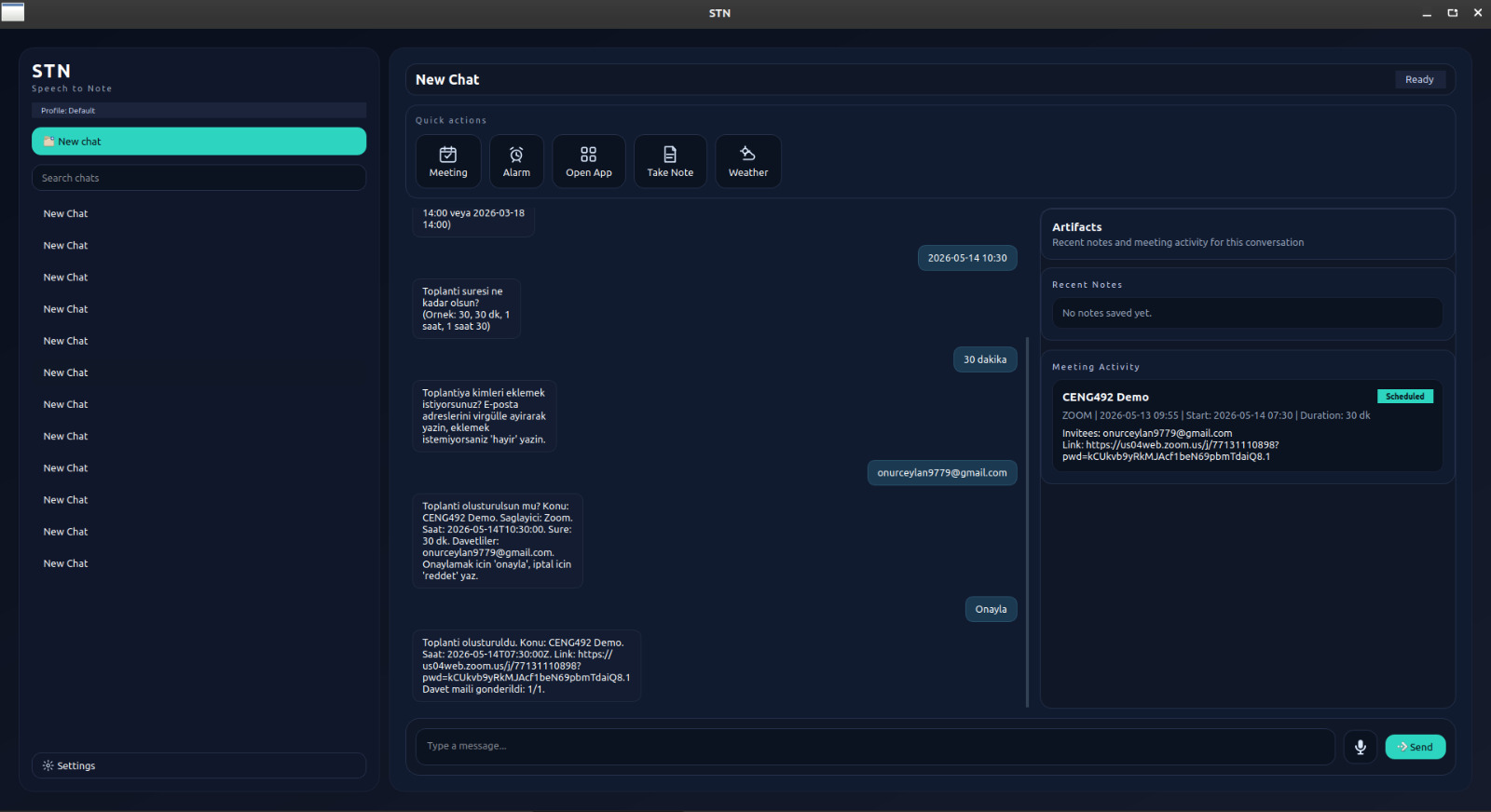 STN meeting result and artifact panel screenshot